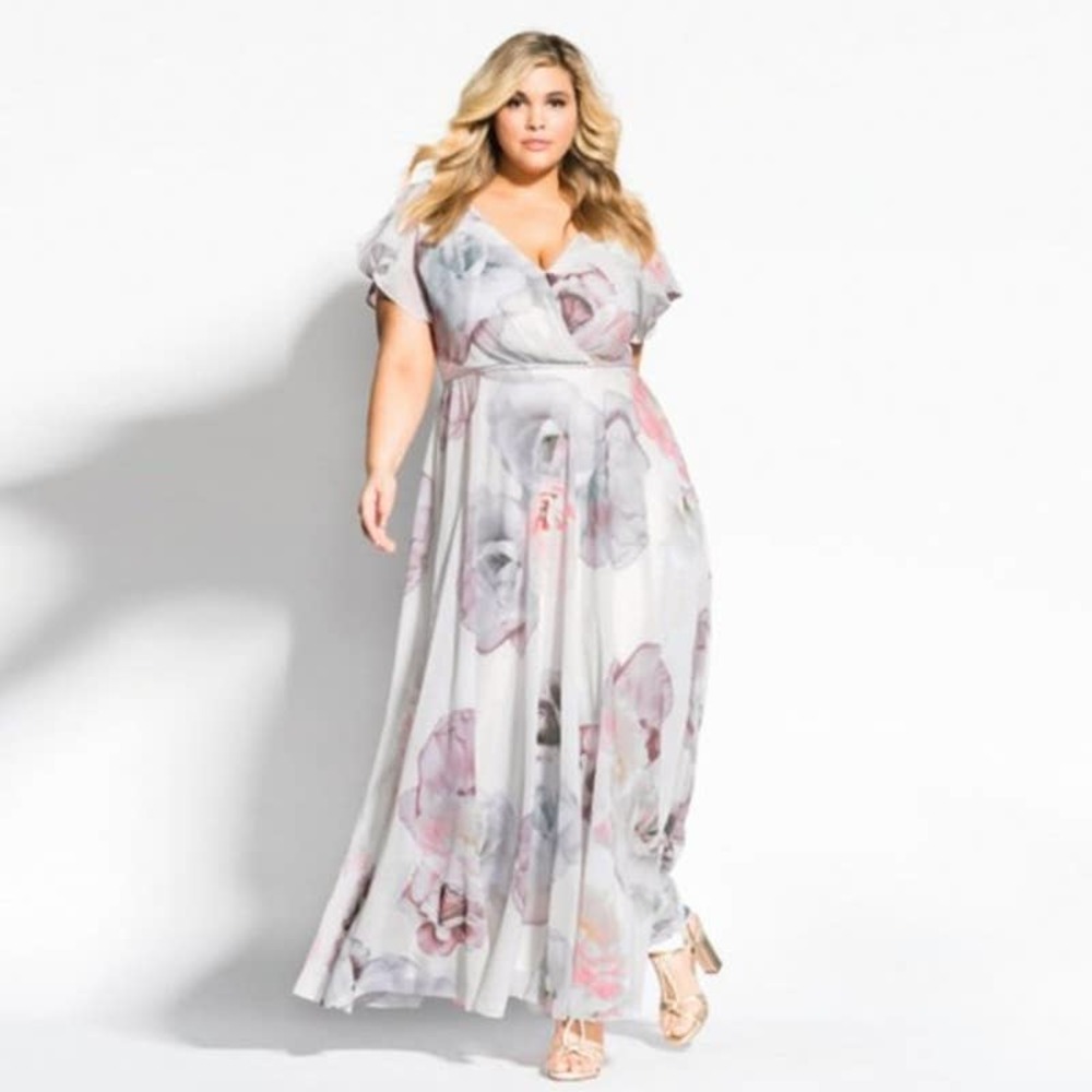 NWT City Chic Bella Rosa Maxi Flutter-Sleeve Floral Formal Gown 18